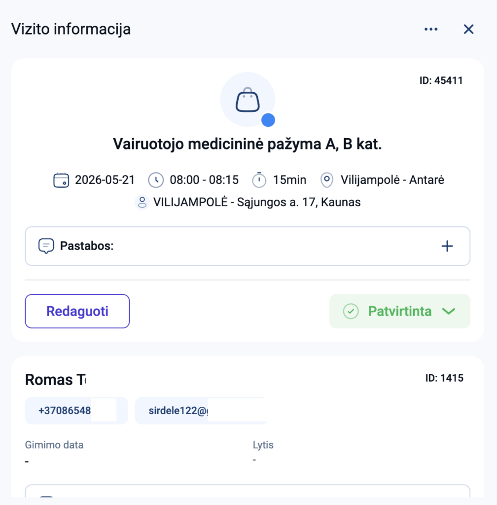 Redaguoti vizito informacija