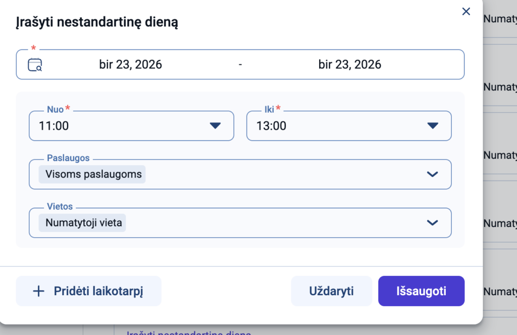 Klinikos nedarbo valandos