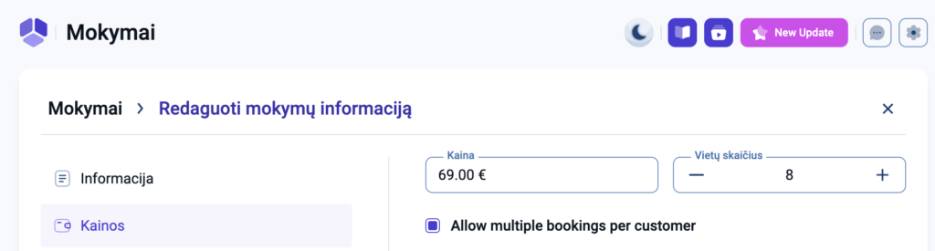 Nustatyti vietu skaiciu